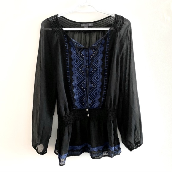 Forever 21 black sheer boho style blouse top - Picture 1 of 2